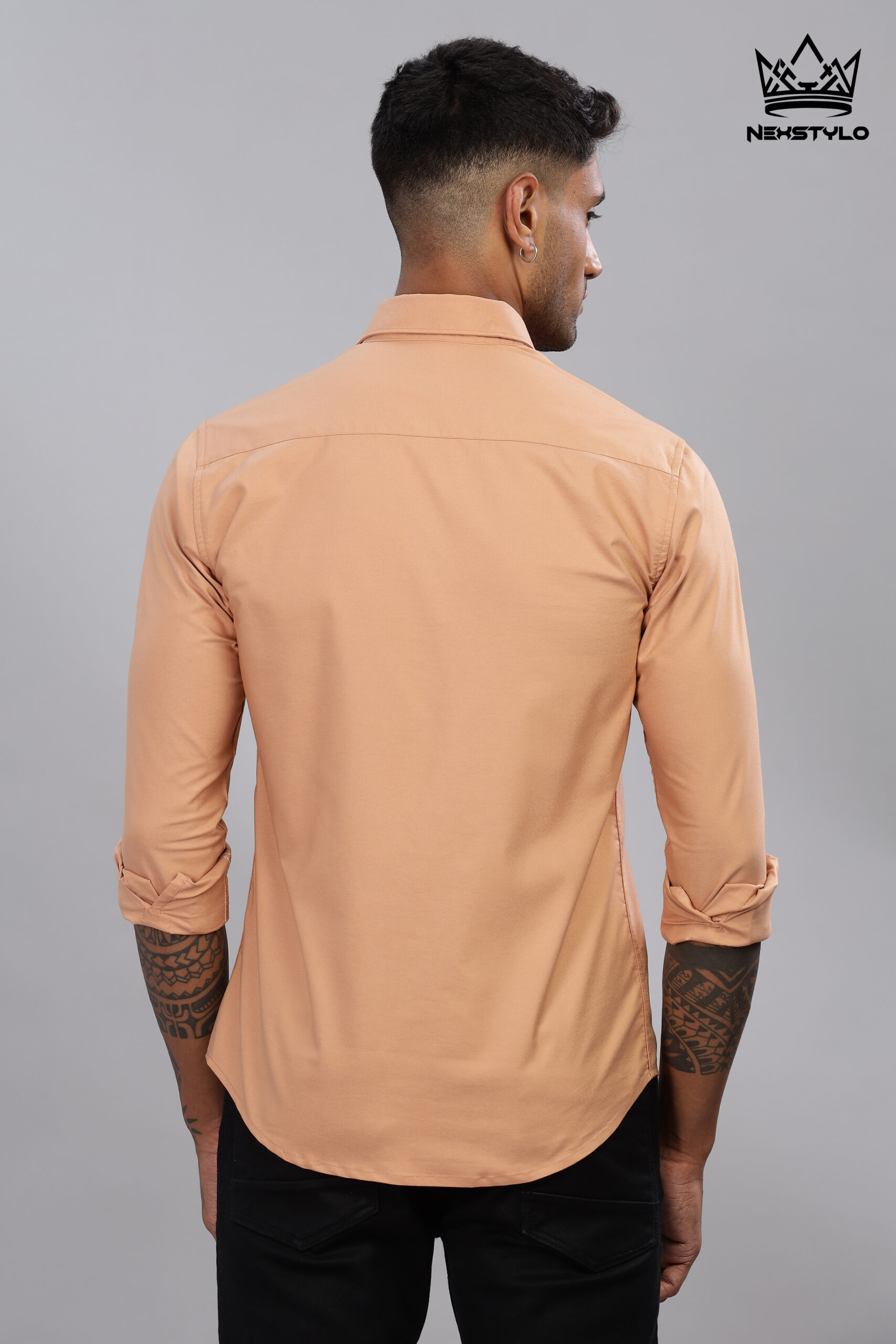 Plain Slim Fit Peach Shirt - Image 2