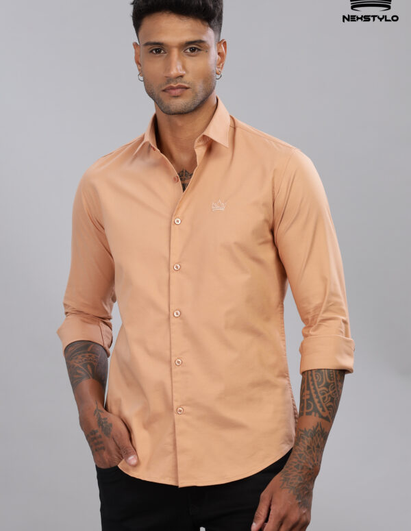 Plain Slim Fit Peach Shirt