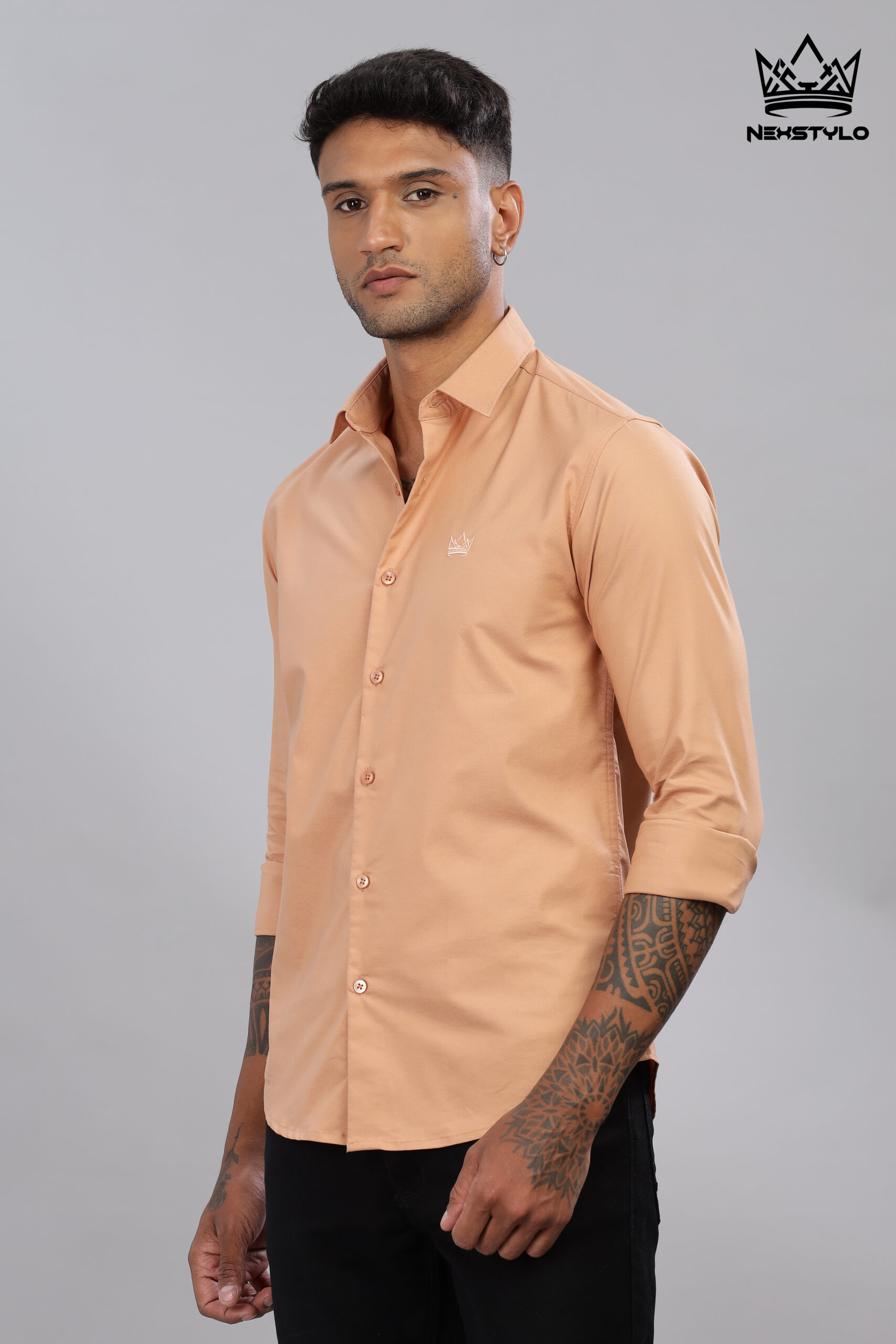 Plain Slim Fit Peach Shirt - Image 5
