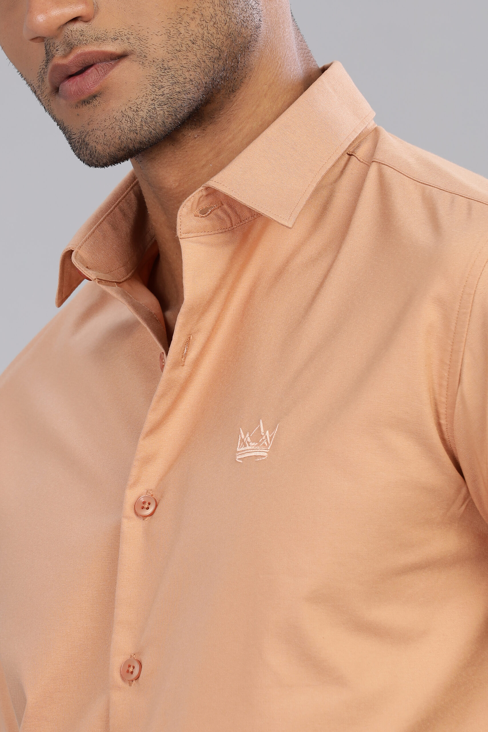 Plain Slim Fit Peach Shirt - Image 4