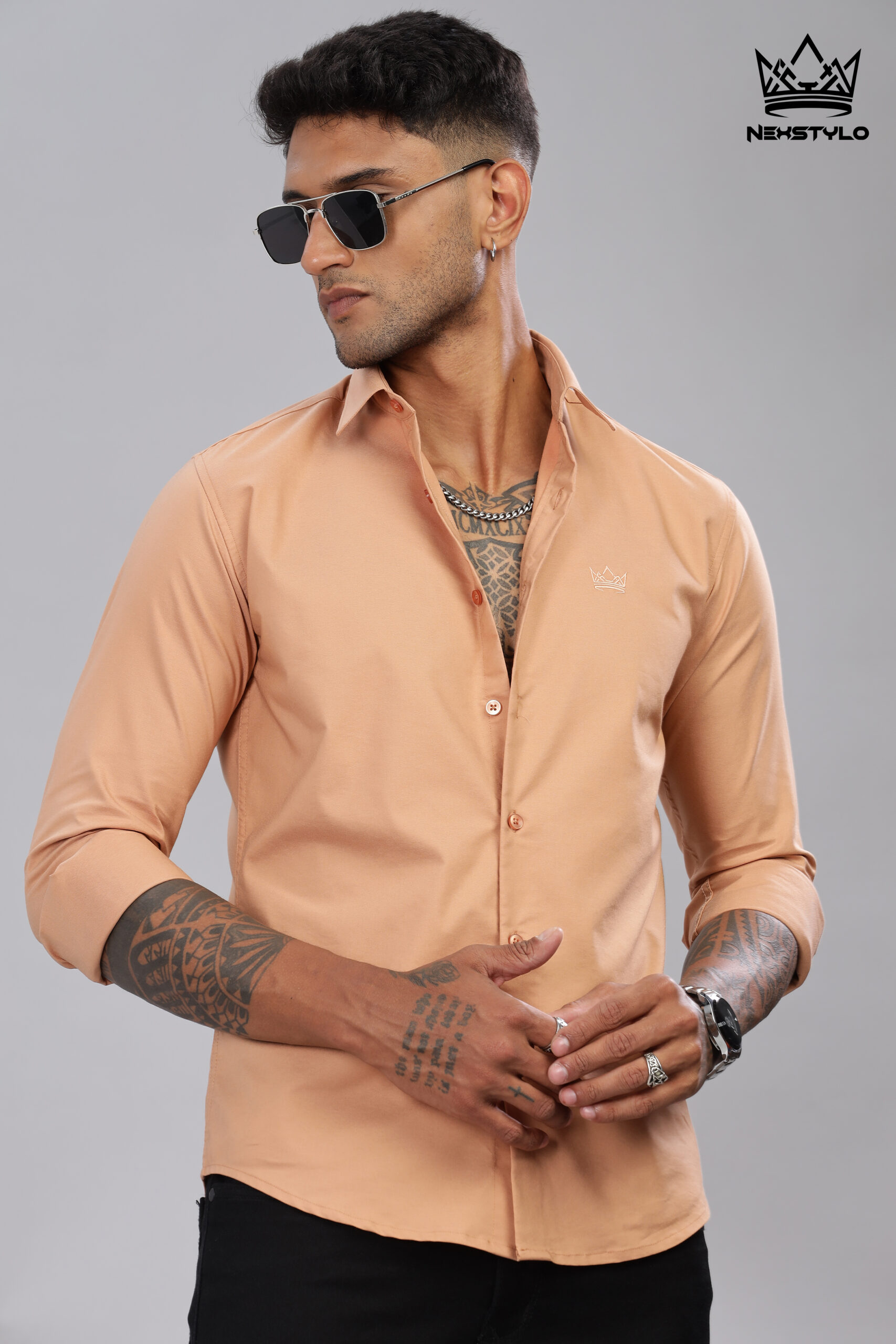 Plain Slim Fit Peach Shirt - Image 3