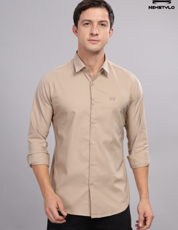 Plain Slim Fit Fawn Shirt