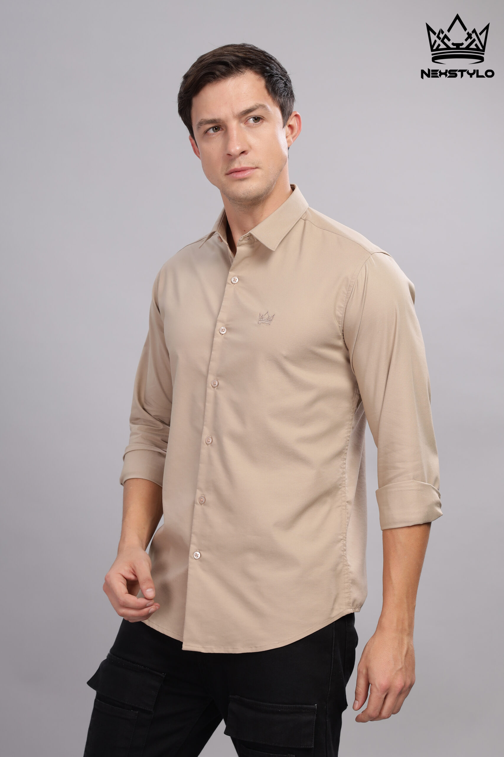 Plain Slim Fit Fawn Shirt - Image 7