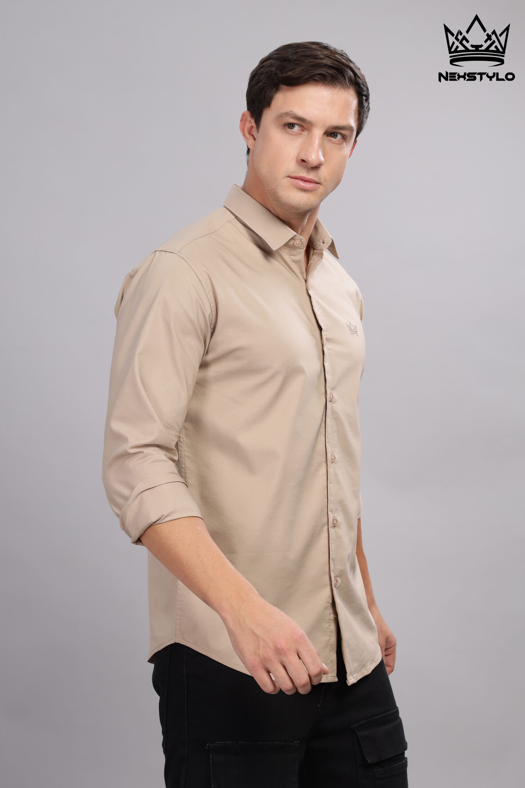 Plain Slim Fit Fawn Shirt - Image 6