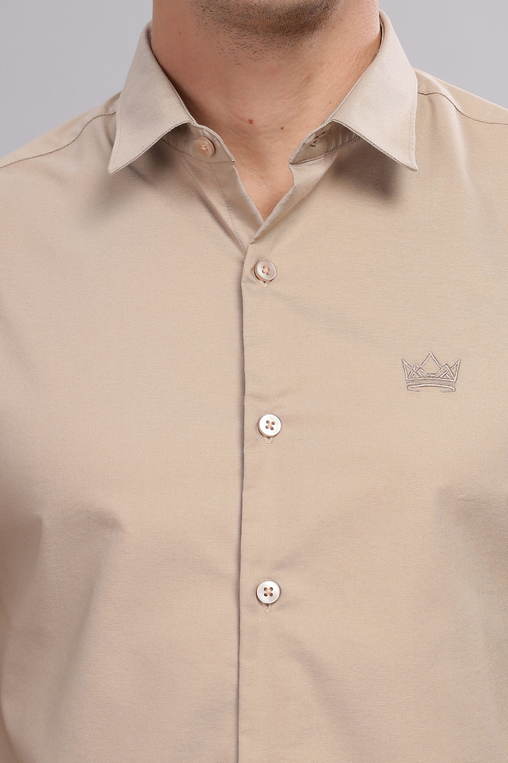 Plain Slim Fit Fawn Shirt - Image 5