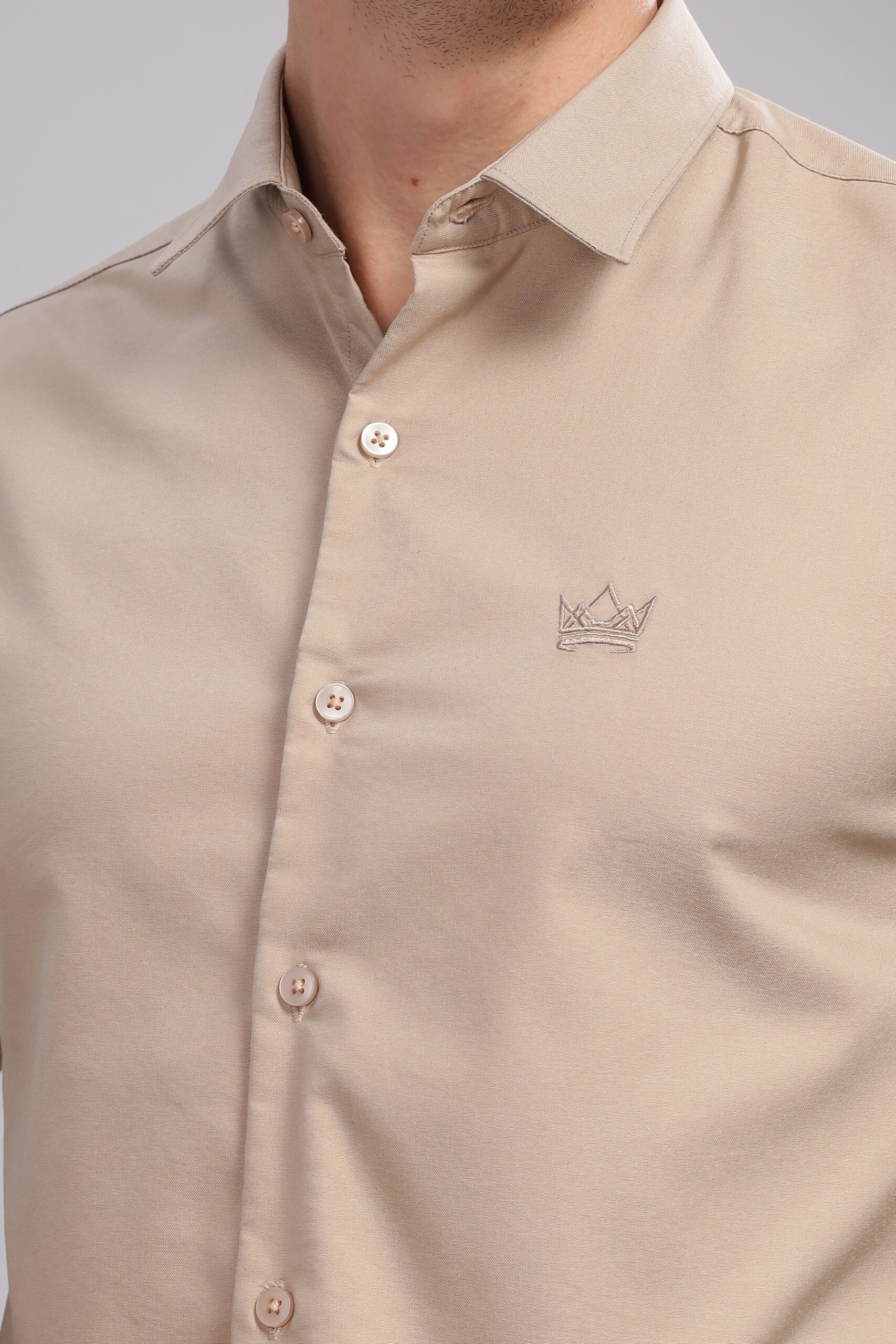 Plain Slim Fit Fawn Shirt - Image 4