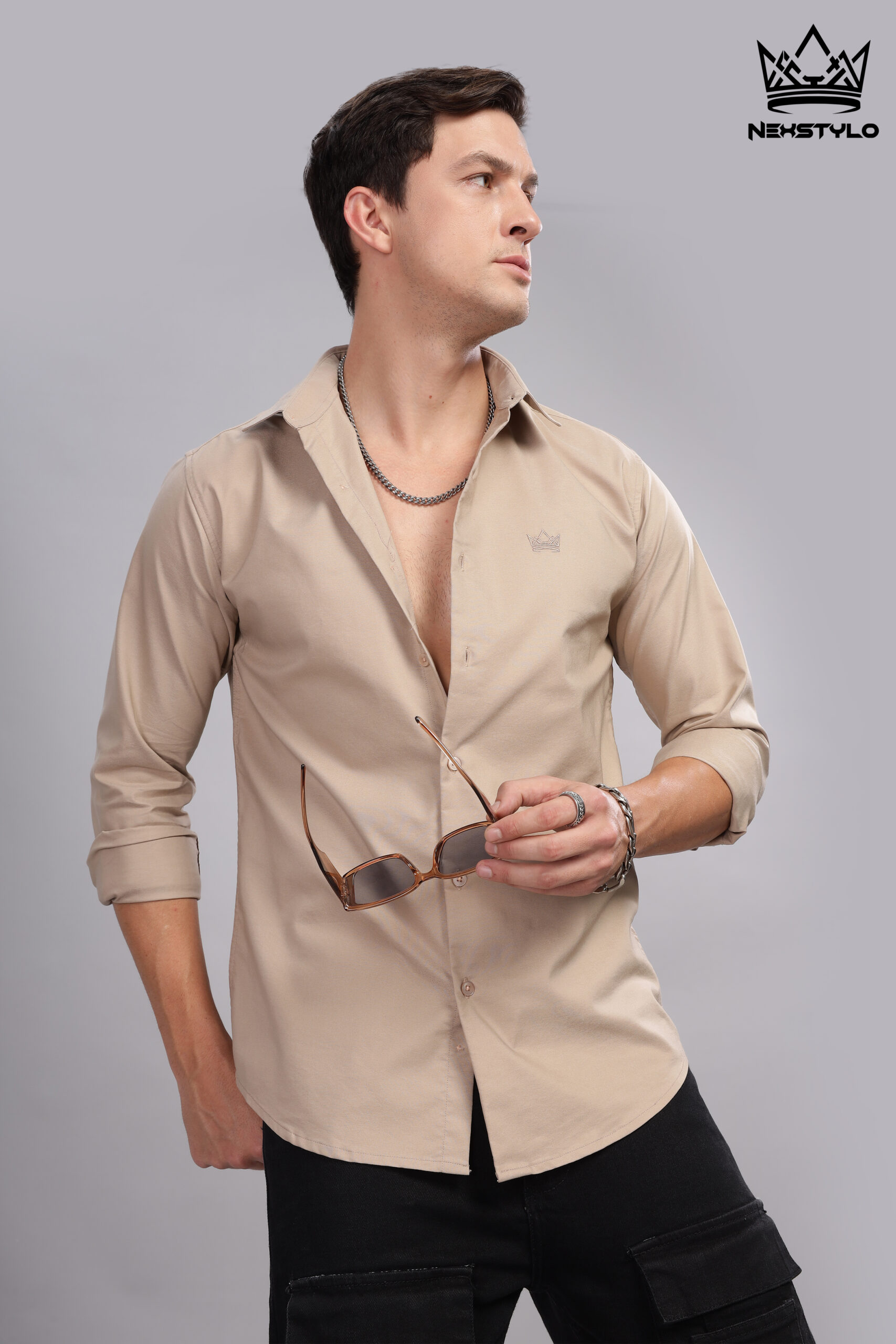Plain Slim Fit Fawn Shirt - Image 3