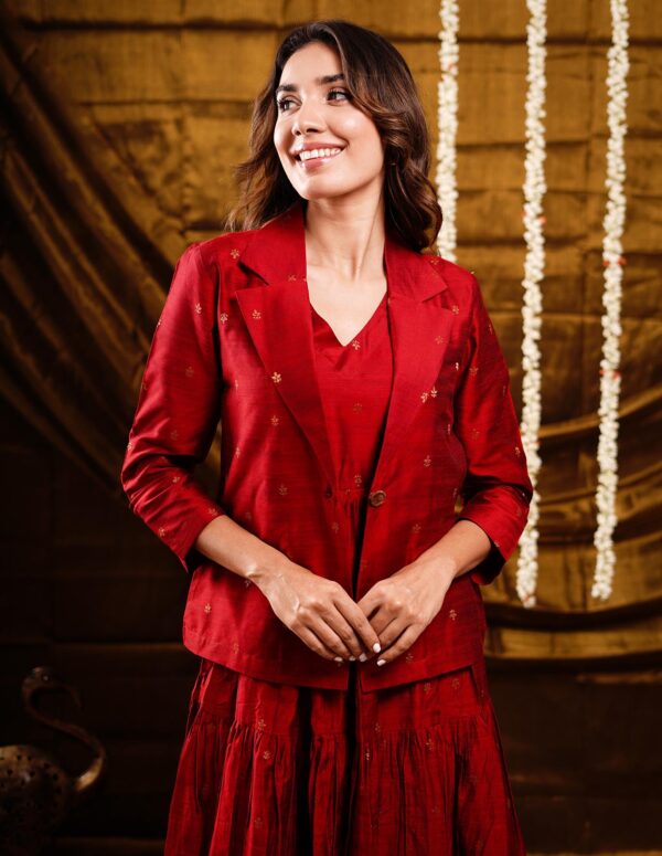 Long Tierd Dress With Jacket Maroon