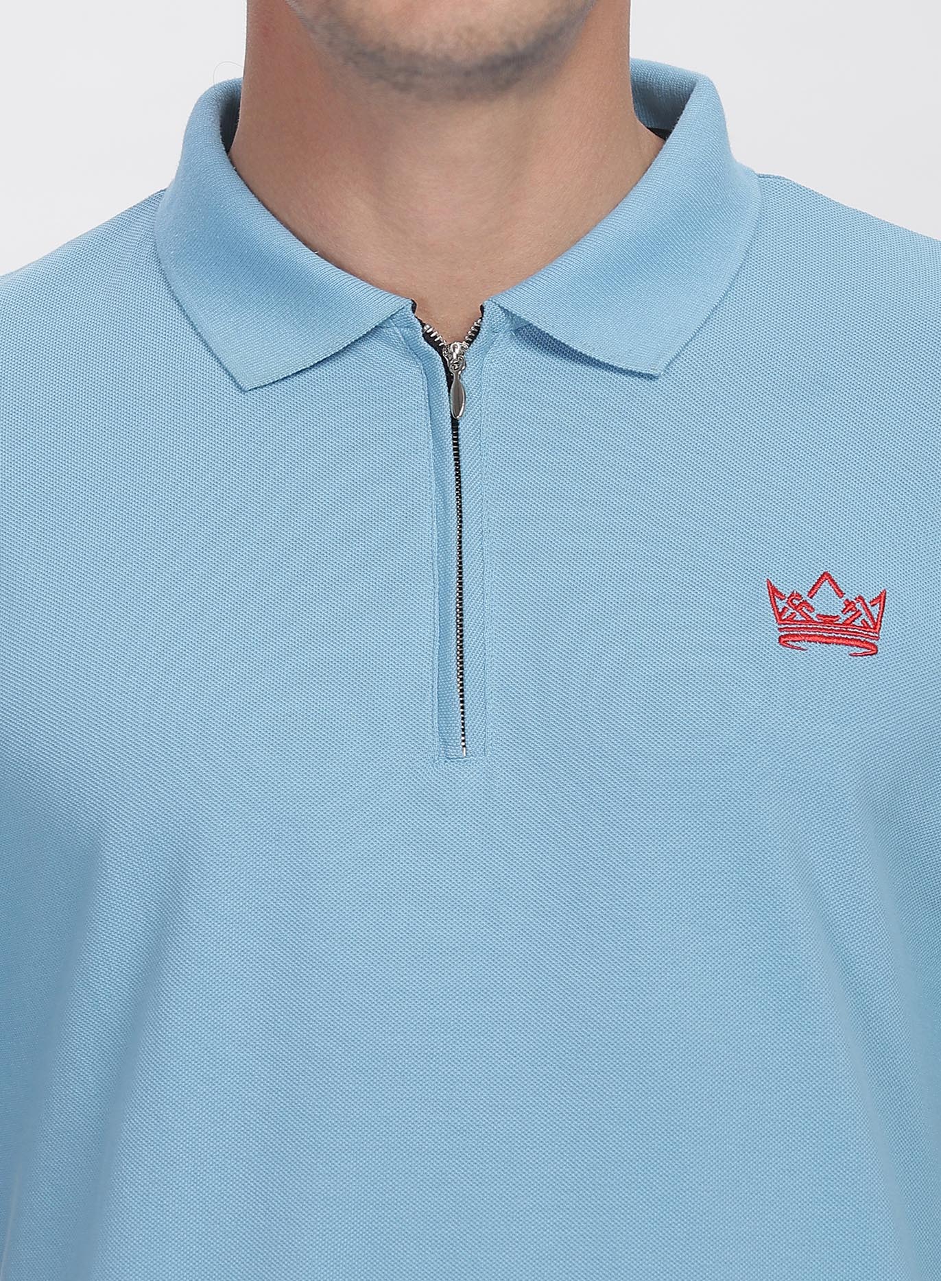 Sky blue Zipper Polo T-shirt - Image 3
