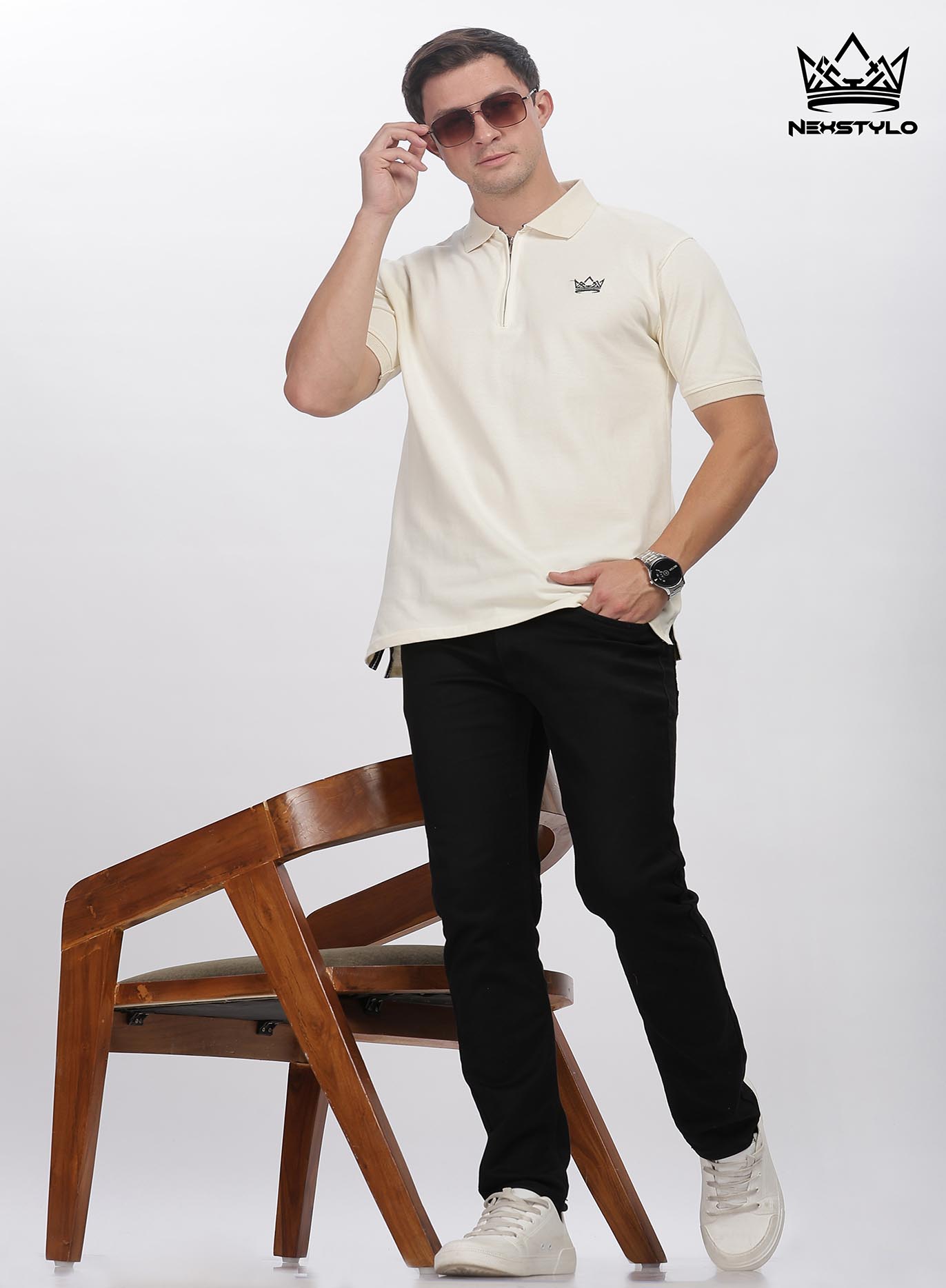 Off white Zipper Polo T-shirt - Image 2