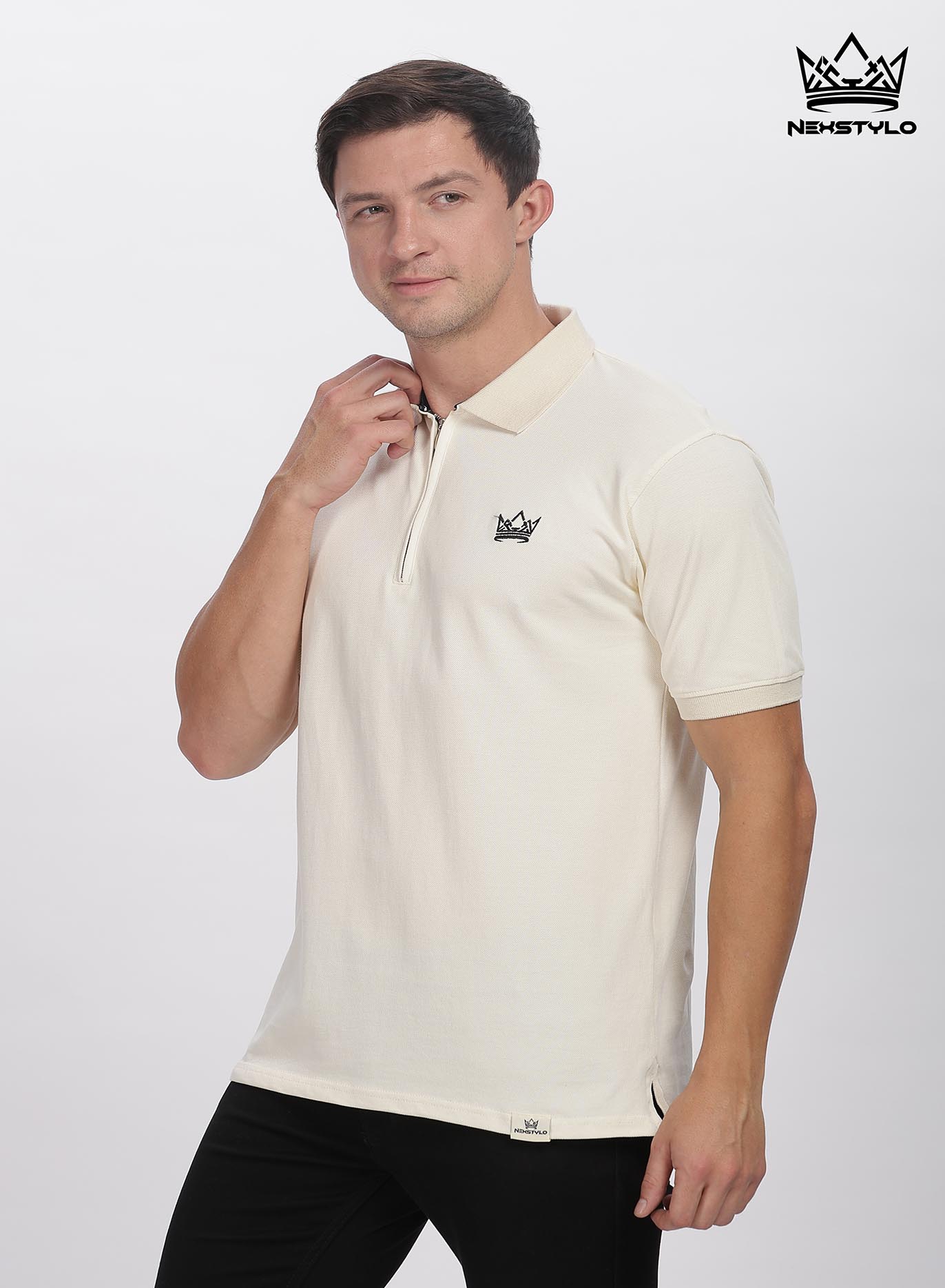 Off white Zipper Polo T-shirt - Image 3