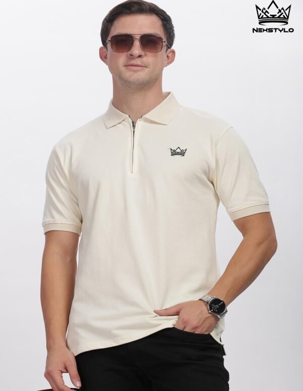 Off white Zipper Polo T-shirt