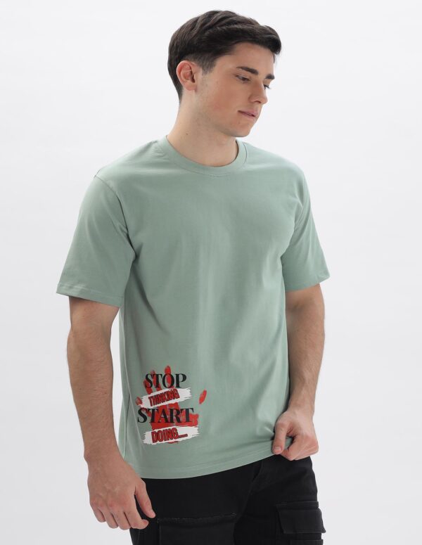 Olive Green Slim Fit Stop Thinking Start Doing...