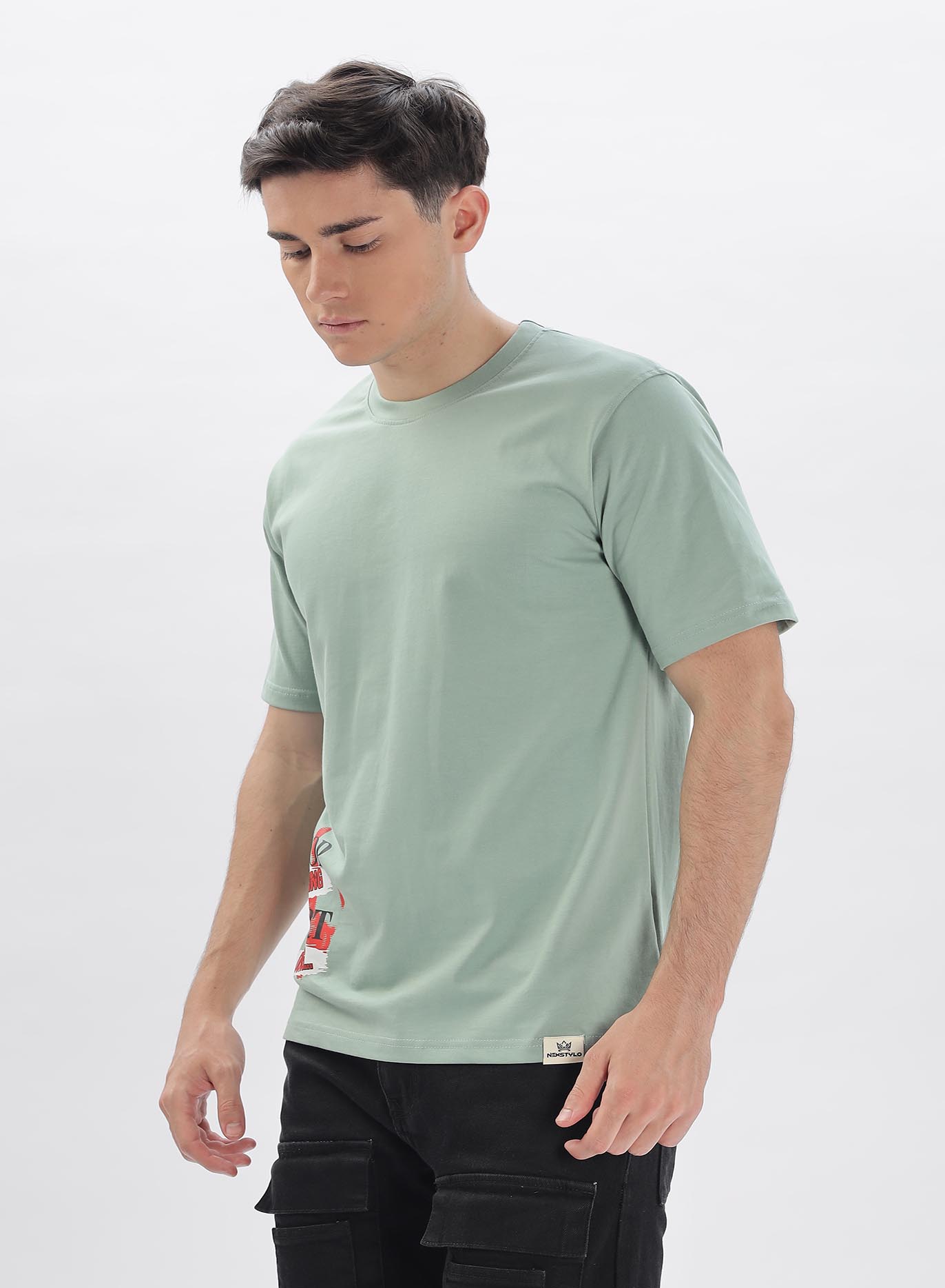 Olive Green Slim Fit Stop Thinking Start Doing... - Image 5